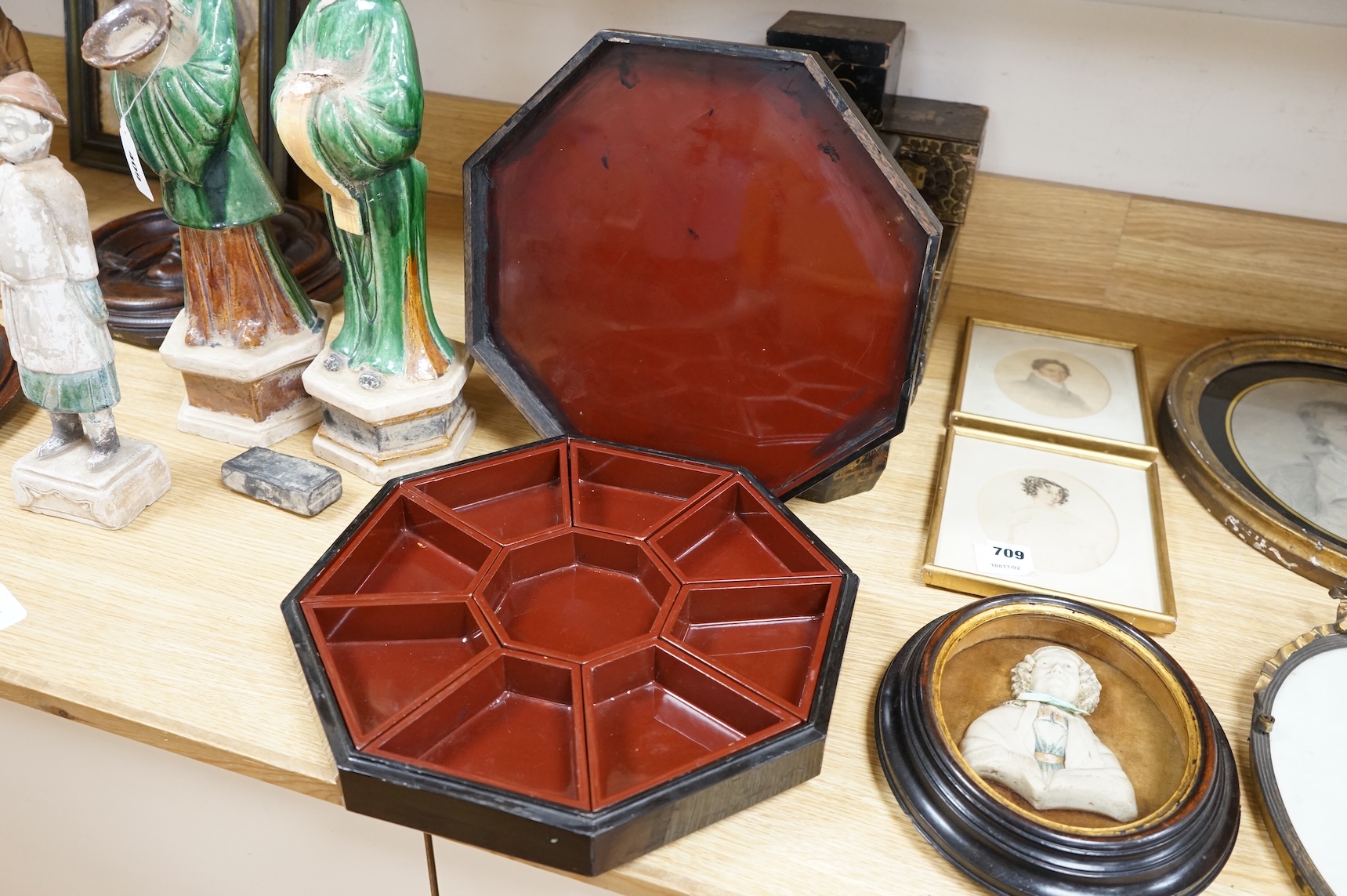 A group of 19th/20th century Chinese lacquer boxes, the largest 34cm wide